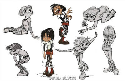 #绘画参考# 一般大家单纯的理解角色设计只是画出角色的正面 侧面 四分之三侧或者背面，其实不仅仅是这样，一般的角色设计还需要包括角色的经典动作，常用动作，表情等要素，一起来看看一些迪斯尼角色设计线描稿吧！[…