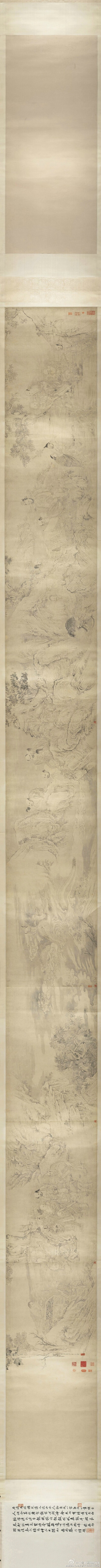 【國畫1672】清 石濤《白描羅漢圖卷》——紙本水墨，49.8 × 634.4 釐米，現(xiàn)藏美國大都會藝術(shù)博物館。