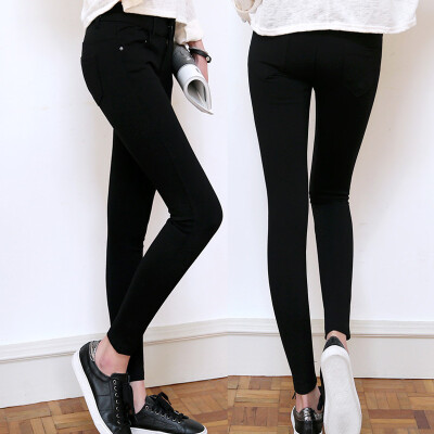 黑色铅笔裤女 2015春季新款韩国代购修身显瘦紧身牛仔小脚裤