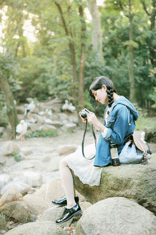  森女清新 文艺 女生 花朵 摄影