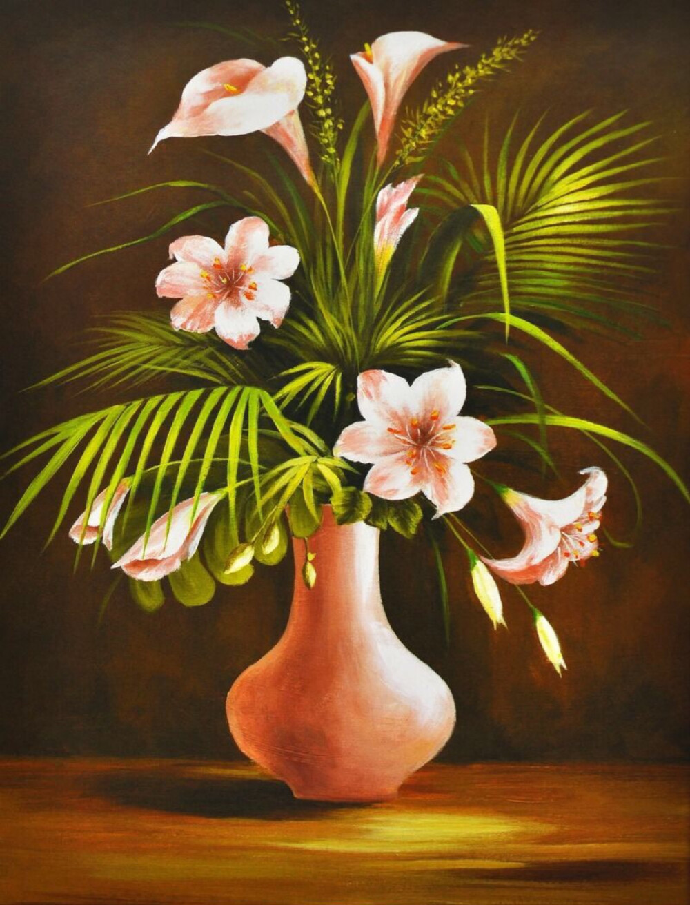 油画—插在花瓶上美丽的插花