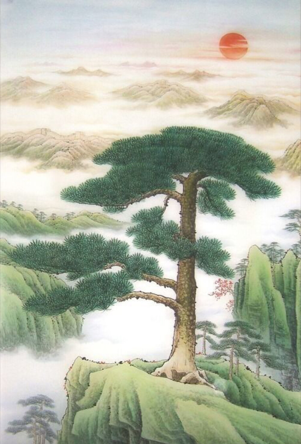 国画迎客松 - 高清图片，堆糖，美图壁纸兴趣社区