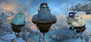 将日常的街道人流置于未来悬浮场景之中。 | 阿根廷插画家Alejandro Burdisio