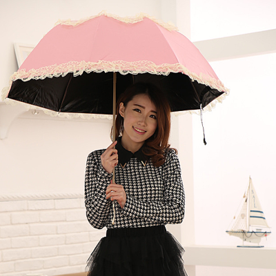 波点桃心蕾丝花边黑胶防紫外线太阳遮阳折叠雨伞韩国防晒公主洋伞