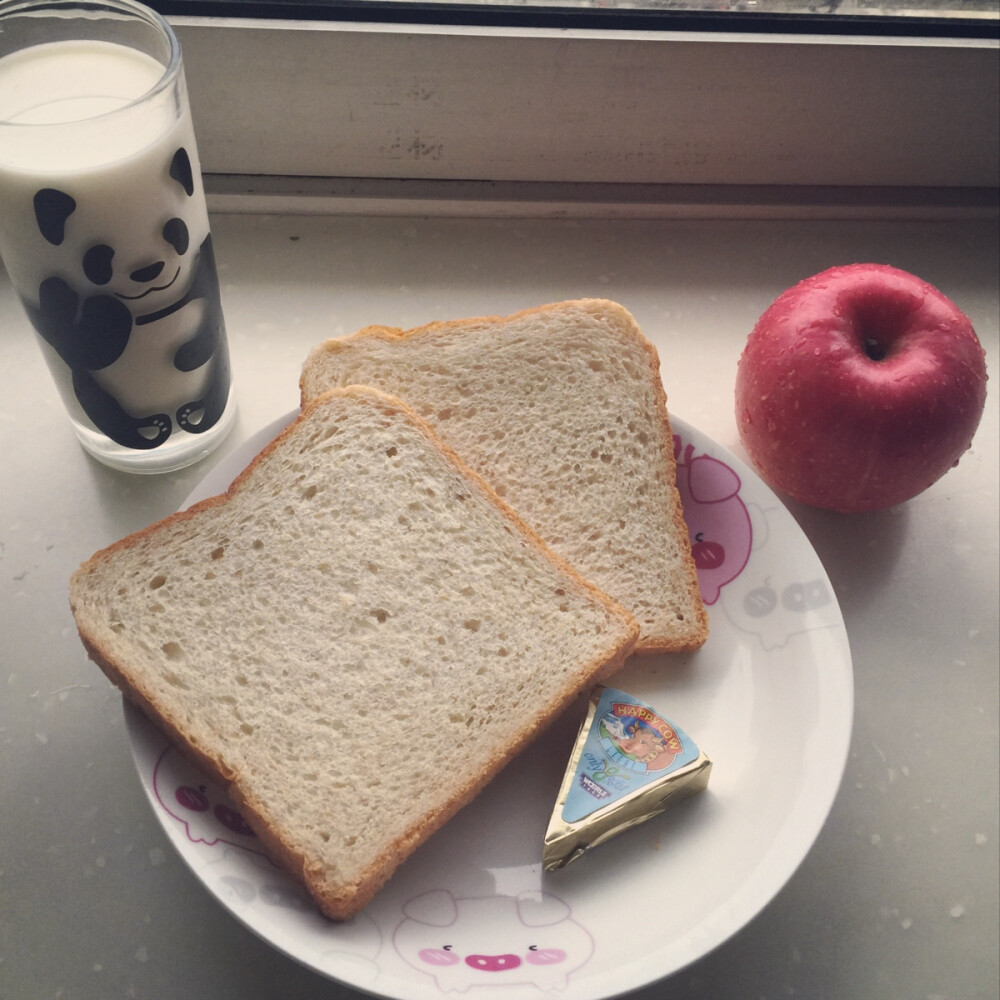 早餐打卡day2:全麦面包两片，低脂奶酪一块，苹果一只，低脂奶一杯。满满的蛋白质吃下去好满足(⁎⁍̴̛ᴗ⁍̴̛⁎)