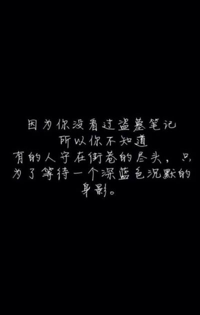 因为你没看过盗墓笔记，所以你不知道，有的人守在街巷的尽头，只为了等待一个深蓝色沉默的身影。