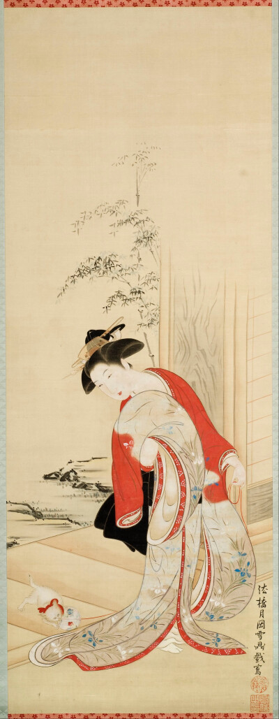 Tsukioka Masanobu Settei：Beautiful woman playing with cat（Google Art Project）