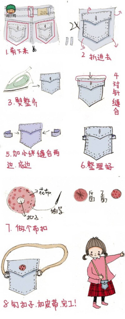 给宝宝们刚合适呢，旧牛仔裤改造手工DIY随身包