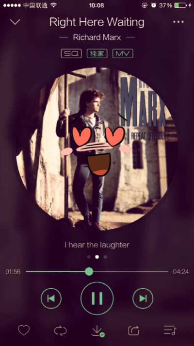 「right here waiting—Richard Marx」很久之前就听过的老歌，《有一个地方只有我们知道之后》片尾播放后再一次爱上这首歌。歌词真心实意，暖人男声。