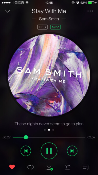 「stay with me—Sam Smith」刚刚在格莱美获得年度新人奖的小哥，九二年出生，声音却如此悠远，好的，I will stay with u…