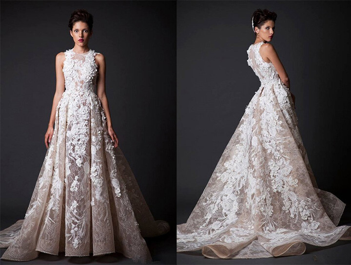 知名婚纱品牌 Krikor Jabotian 释出2015秋冬婚纱系列，设计师将这些耗时几百个工时手工造成的婚纱或礼裙划分为高级定制，结合现代3D立体打印和古典蕾丝刺绣，看上去既前卫又奢华。创作中除了自身钟情的女王般霸气璀璨，也集合了老东家仙女般唯美优雅，自然界生物衍生而来的立体装饰更是美不胜收！