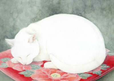 猫与花 作者：日本插画家山田绿