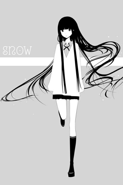 清墨系列，黑长直，黑白，插画