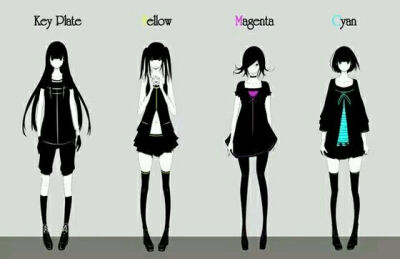 清墨系列，黑长直，黑白，插画