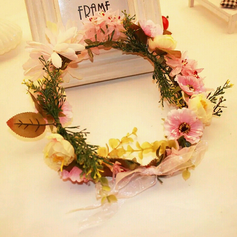 仿真彩色花朵花环 花圈头饰 新娘发饰