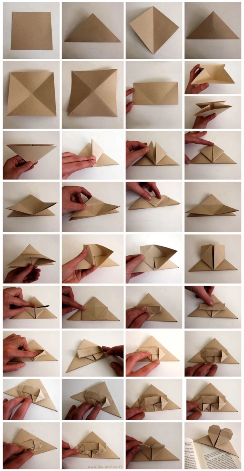 折纸。手工。DIY。❤心型书签。