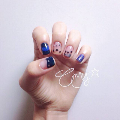 美甲，蓝色，星星
