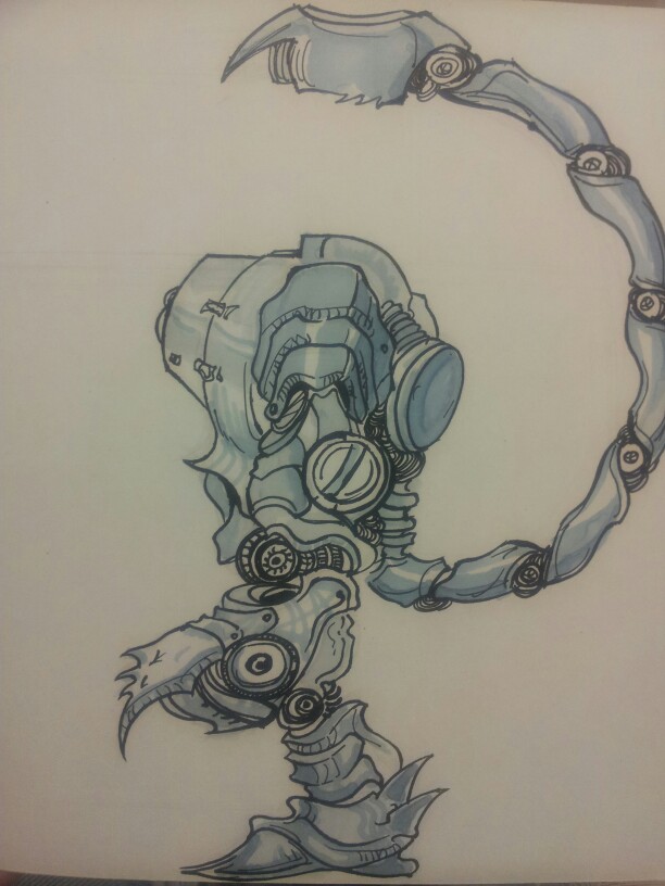 蝎子的设计搞，我管他叫“无敌金刚蝎”看起来是不是战斗力超强！。。马克笔和针管笔绘制