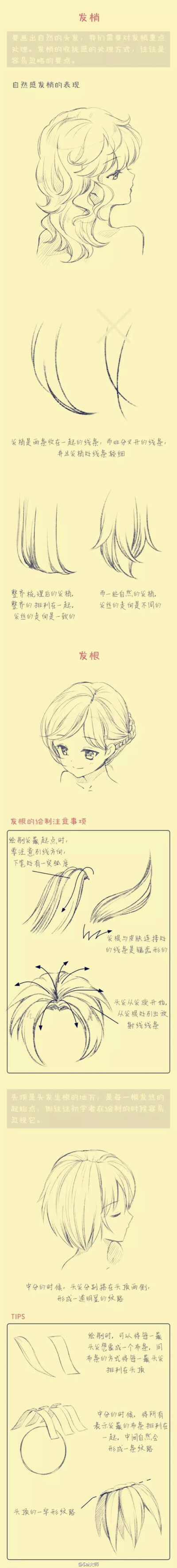 发梢，发根的绘画技巧