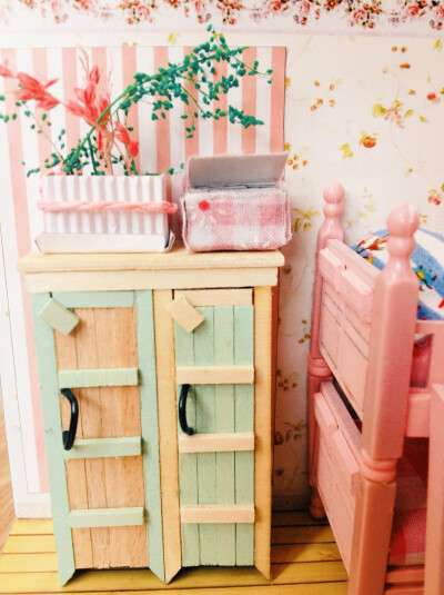 DIY小屋今天做完了衣柜和盆栽还有一个小箱子。整整4个小时，不过好有成就感:-)