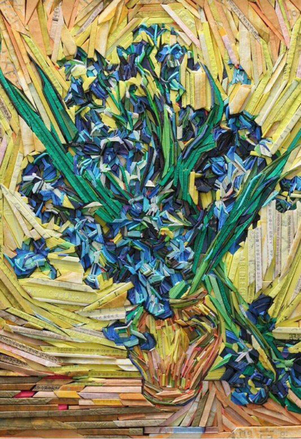 似梵非梵韩国leekyuhak的梵高式拼贴画土黄瓶鸢尾花