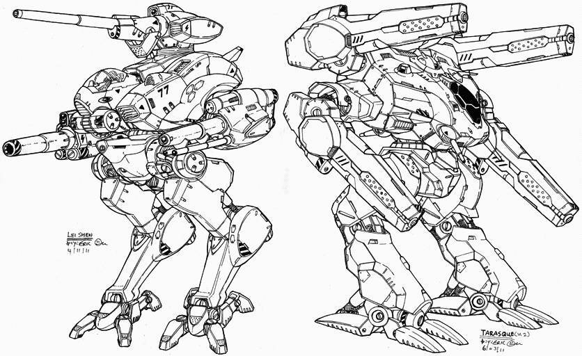 绘画参考 eriance的一组机甲线稿设定图[xkl摇尾巴]