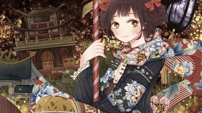 原创 清新 少女 插画 民国风 贺图