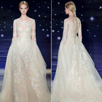 （Reem Acra Spring 2016 婚纱系列）时尚 裙子 模特 白色 镂空 时装周 璀璨 星河 婚纱 刺绣 蕾丝