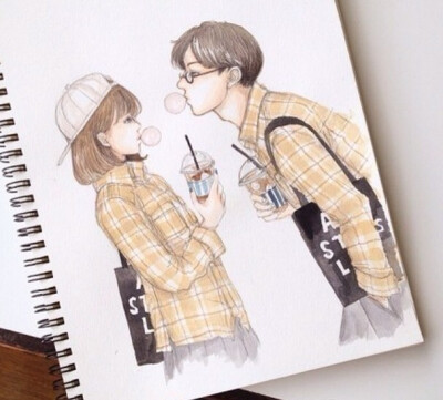 【立于風中的Elsa】潇洒小姐 插图插画 手绘线条 铅笔彩铅 情侣男生女生 爱情温暖 文艺治愈