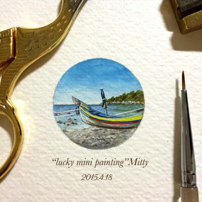 【Lucky mini painting】Day4.18 一副可爱的mini画～28*28mm 尺寸很小～细节超多～希望大家会喜欢～周末愉快哦！