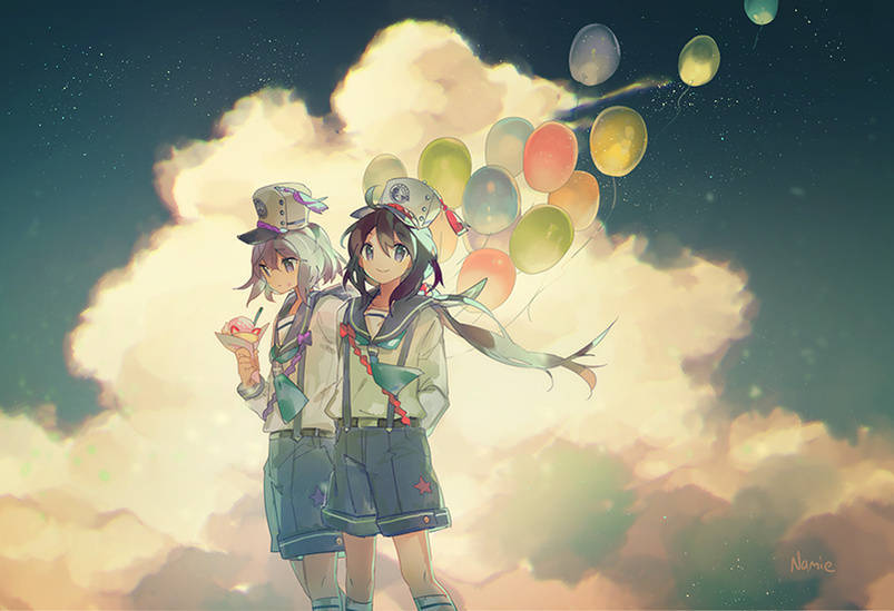 【侵删】#刀剑乱舞# #少年#插画#手绘# #天空#namie太太的画风简直太治愈(●´ω｀●) 【twi：@ namgoreng 】 #鲶尾藤四郎# #骨喰藤四郎# #冲田组#