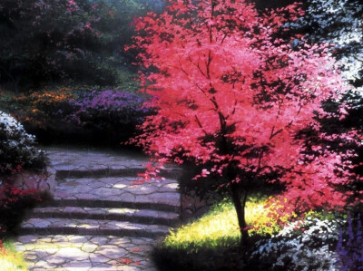 温馨田园风景油画.出自-Thomas Kinkade.通过他的画笔，对美丽的大自然风光诠释另一种属于家乡的情怀，因而对异乡也产生了一种认同的情愫.