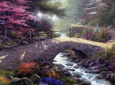 温馨田园风景油画.出自-Thomas Kinkade.通过他的画笔，对美丽的大自然风光诠释另一种属于家乡的情怀，因而对异乡也产生了一种认同的情愫.