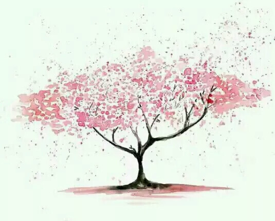 水彩 樱花树