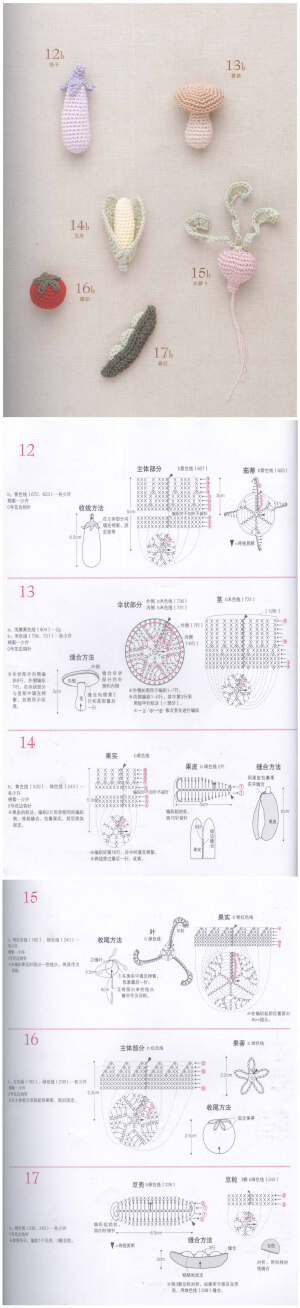 各种蔬菜的迷你版，你会选择放在哪里呢。 #钩织图解#