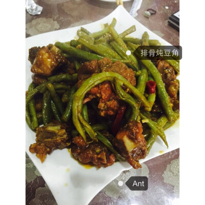 东北菜之排骨炖豆角。地点：英杰温泉酒店对面农家小菜馆