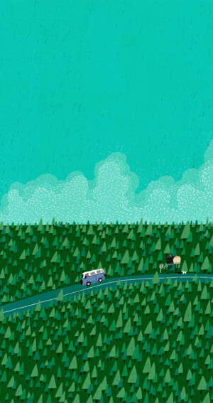 绿色 插画 卡通 清新  简洁 手机壁纸 锁屏壁纸