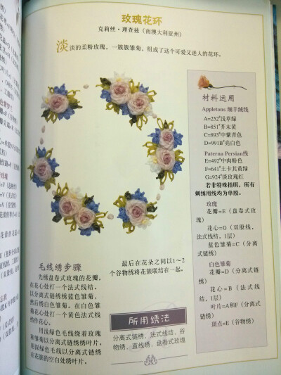 玫瑰花环毛线刺绣