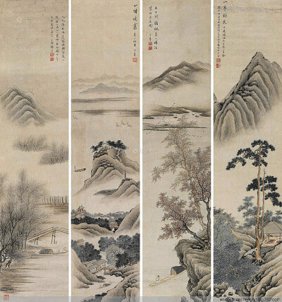 张崟 ：字宝厓（一作宝岩），号夕庵，晚号且翁。所居曰饮淥草堂,丹徒（今江苏镇江）人。贡生。自坤子，与从兄铉俱以诗画著名。花卉、竹石、佛像皆工，而尤擅山水。幼年见同邑潘恭寿画仿文征明，悦而效之；既而改宗沈…