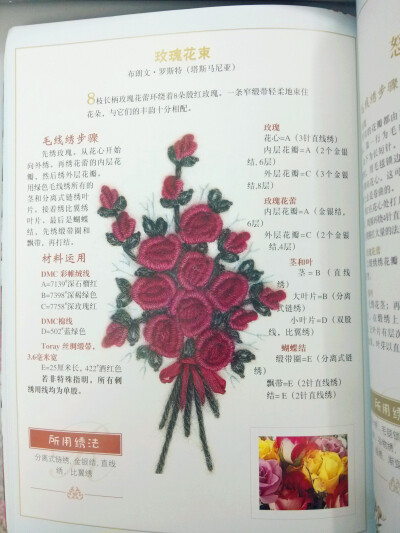 玫瑰花束毛线刺绣