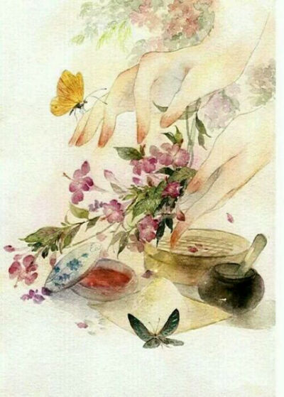 一组唯美关于手的古风插画