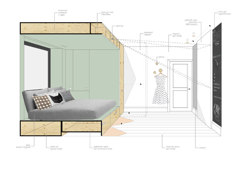 【{巧妙的收纳和空间利用：14岁女孩卧室设计}】作者： INT2architecture