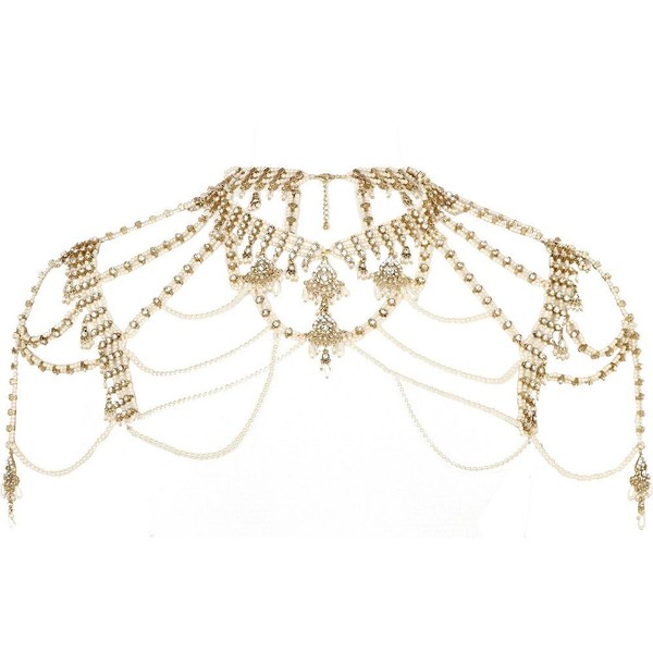 River Island Gold Tone Pearl And Crystal Cape Necklace