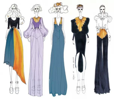 手绘服装设计，时装插画。 by：ISSA GRIMM 一个纽约时尚设计师和插图师