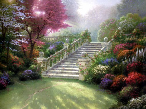 温馨田园风景油画.出自-Thomas Kinkade.通过他的画笔，对美丽的大自然风光诠释另一种属于家乡的情怀，因而对异乡也产生了一种认同的情愫.