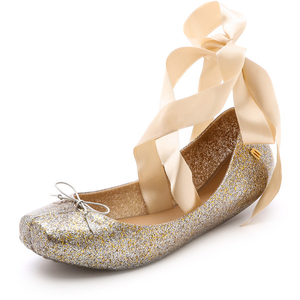 melissa lace up ballet flats - gold/silver glitter