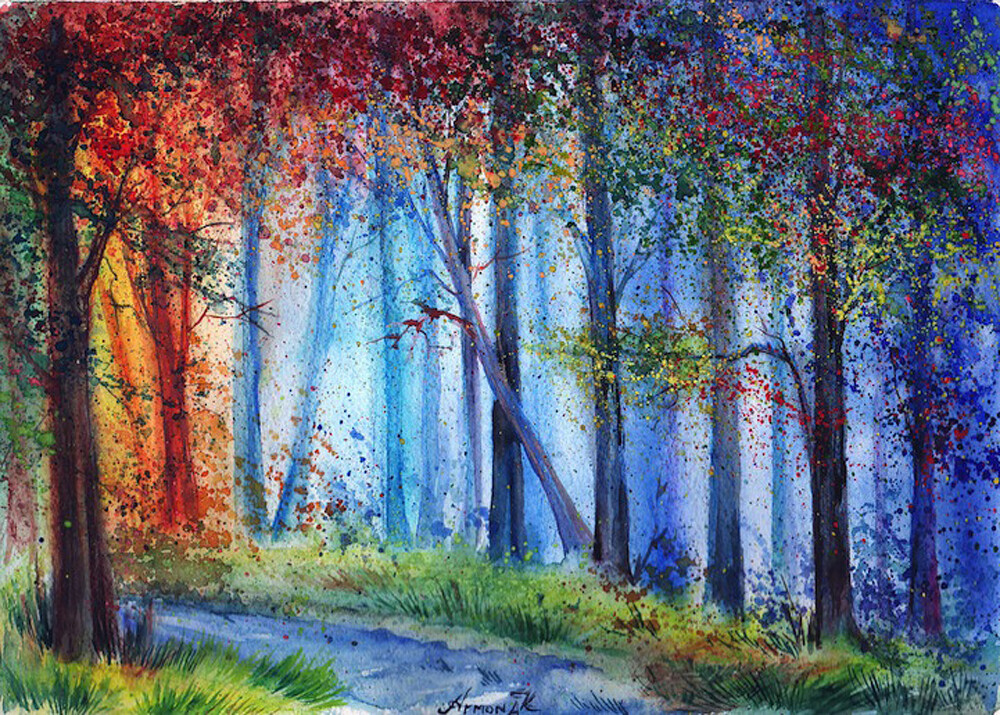 Colorful Watercolor Paintings of Radiant Trees in Nature --乌克兰 Anna Armona