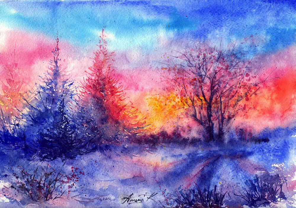 Colorful Watercolor Paintings of Radiant Trees in Nature --乌克兰 Anna Armona