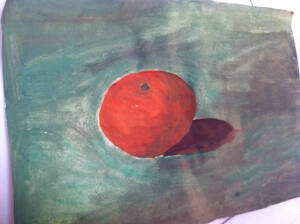 写生画  水彩画  第一次画这种类型的画，桔子画的形状不太好，上色还可以