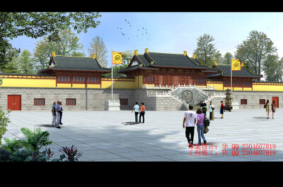 古建筑_寺庙大门..透视角度，仿唐建筑·